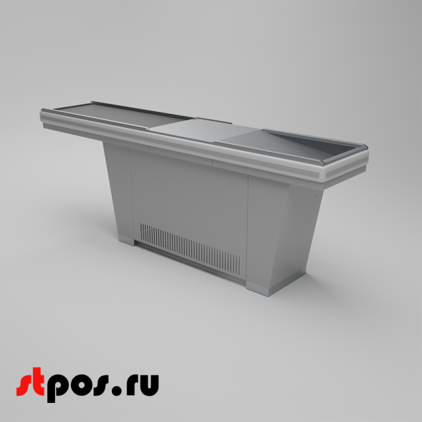 00_Кассовый бокс Stream-L-290-Т120 (тр-р120 см, шлиф. нерж., б_выр, уз_нак.), RAL9022, Серый, Правый