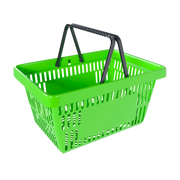 sk_Корзина покупательская пластиковая САЛАТНАЯ RAL6018 с 2 черными ручками УСИЛЕННАЯ ROCK SE 20 л