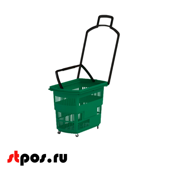 00_Корзина тележка пластиковая 4 колеса 45л, 2 ручки, Зеленый, GN