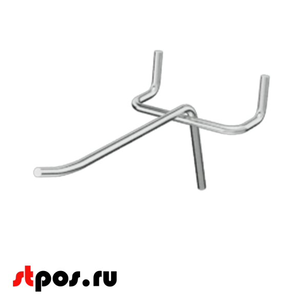 02_Крючок для перфорации одинарный без ценникодержателя 100 мм, цинк-хром, d3 мм (крепление d3 мм), шаг 45 мм, BUDGET