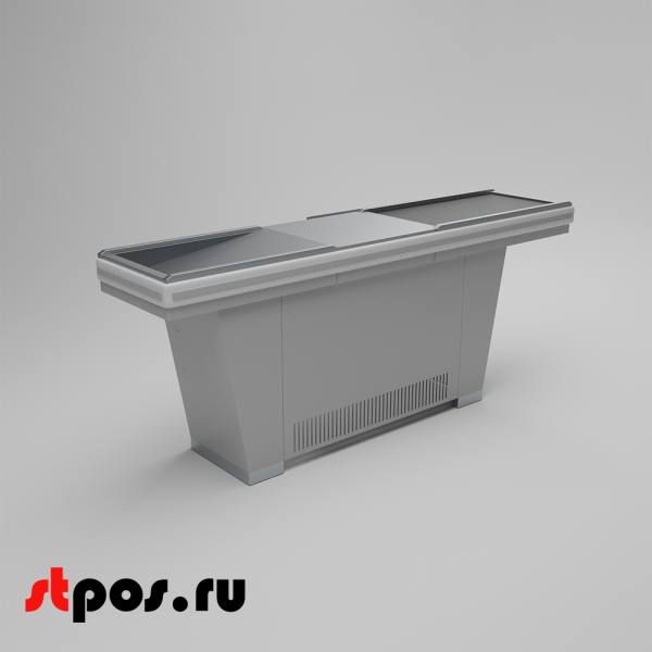 00_Кассовый бокс Stream-L-220-Т90 (тр-р 90см, ш.нерж.,без вырезов,узкий нак.), RAL9022, Серый, Левый