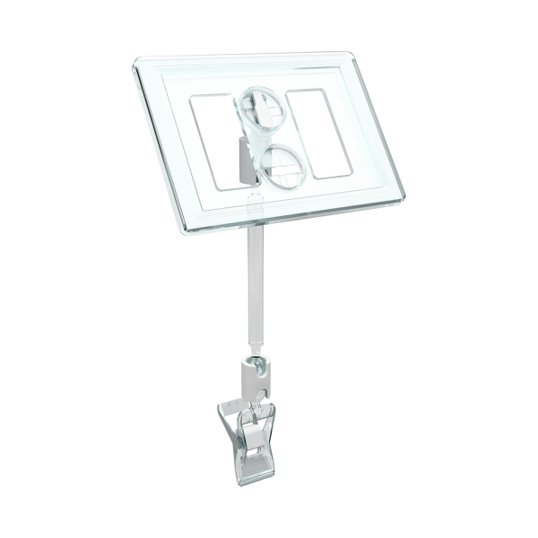 sk_Рамка ТЕХНО А8 прозрачная, прозрачный держатель TECHNO CLIP SMALL-VL, ножка  50мм