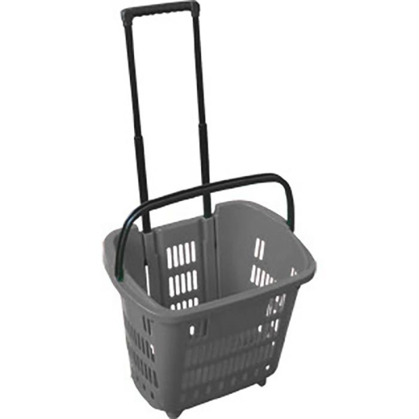 1_Корзина тележка пластиковая 2 колеса 34л, 2 ручки, Серый, GR