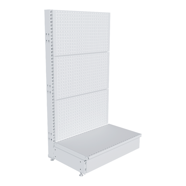 stpos_НАБОР Стеллаж 25 70 ПЕРФОРИРОВАННЫЙ пристенный1200х665хо400, 1 полка + плинтус, RAL9016, Белый