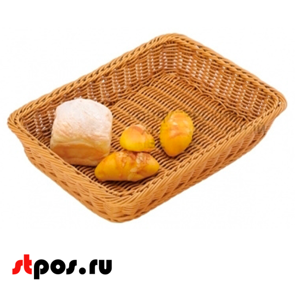 00_Корзинка плетеная, пластиковая, прямоугольная, глубокая, лоза, 400х300х80мм, Светло-коричневый