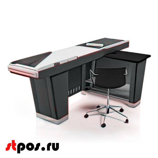 00_Кассовый бокс Stream-L-220-Т90 (тр-р 90см, ш.нерж.,ДЯ,узкий нак.) с тумбой кассира, RAL7016, Правый