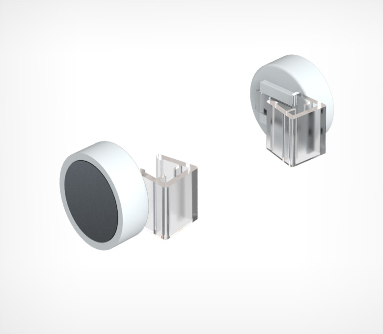 01_Круглый магнитный держатель пластиковой рамки под углом 0˚ к поверхности MGT-RND-00, белый
