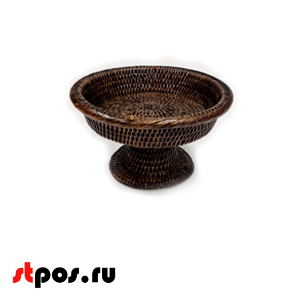 00_Подставка-фруктовница, плетеная из натурального ротанга, D-250 мм, высота 145 мм, Коричневая