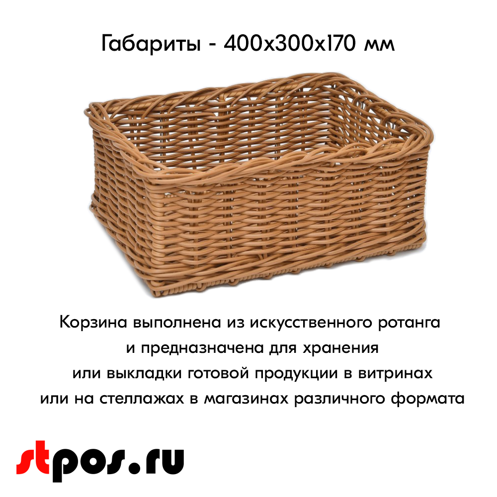 02_Корзина из полиротанга прямоугольная  400х300 ( высота борта 170 мм)