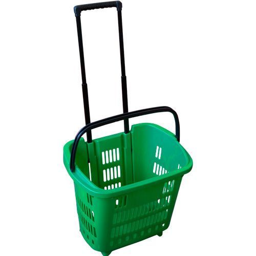 1_Корзина тележка пластиковая 2 колеса 34л, 2 ручки, Зеленый, GN RAL383