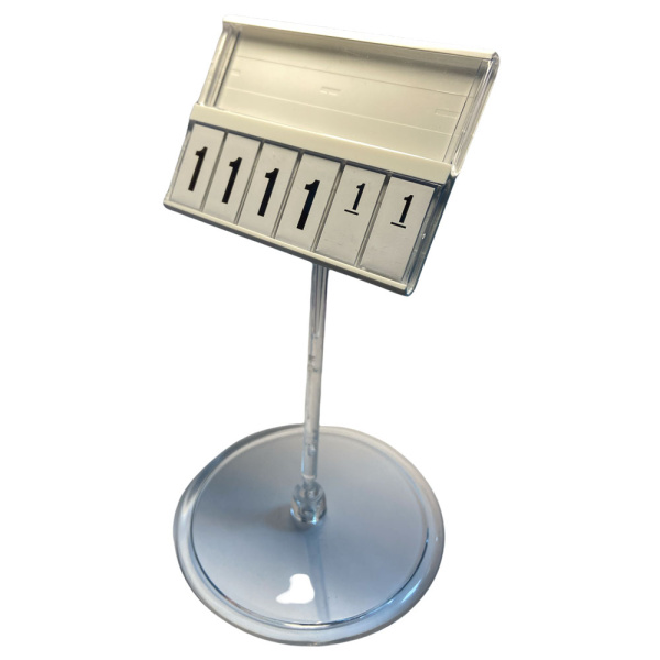 1_Кассета цен А8 БЕЛАЯ regular на ПРОЗРАЧНОМ держ.100мм на большой круг.подстав.PC-BASE-XL-CLIP-А8-1