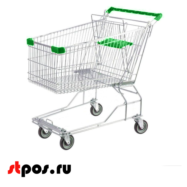 00_Тележка покупательская 125 литров, цинк+лак, c детским сидением,без поддона (азиатский тип), Зеленый