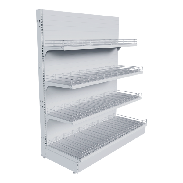 sk_НАБОР стеллаж 25 70 ГЛУХОЙ пристенный 1550х1330х500 4 полоки, ограничители, разделители, ценникод