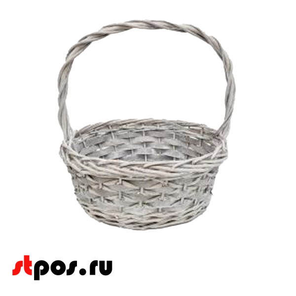 00_Корзина плетеная круглая из резанной ивовой лозы, полукруглая ручка, D 270 мм, Серый