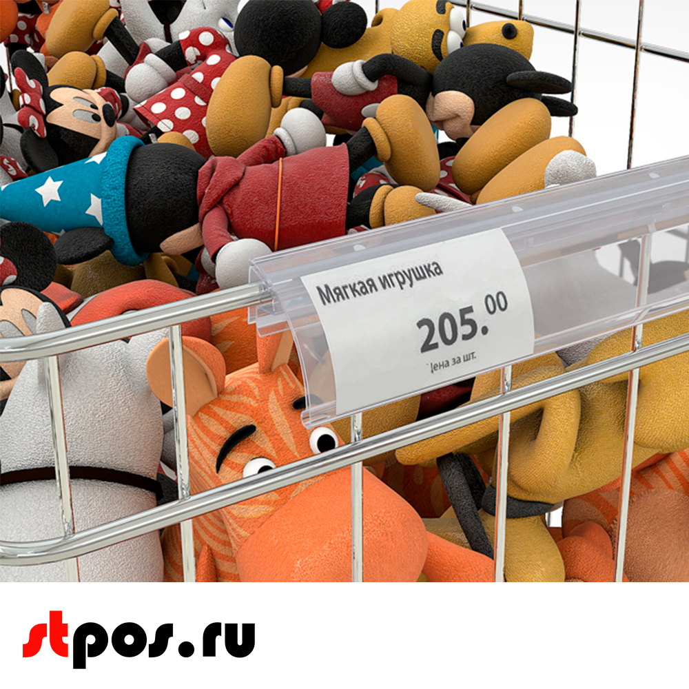 02_Ценникодержатель для крепления на корзины из металлических прутьев KEC39, 1000мм, Прозрачный