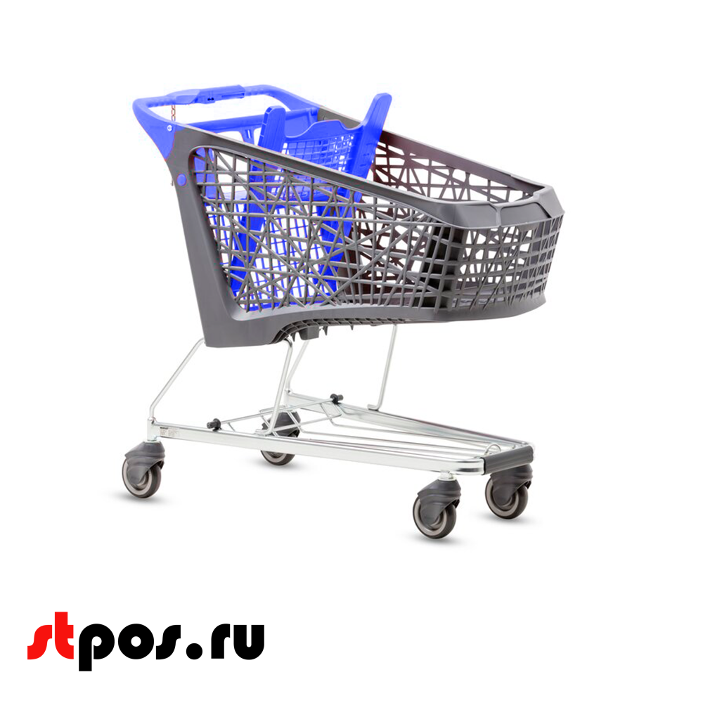 00_Тележка покупательская Salsa 150л серая RAL7015, с дет. сидением, ручка без лого RAL5002 Синий