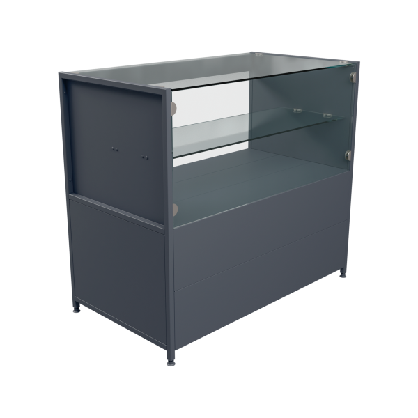 sk_Прилавок металл с тумбой (без стекол), 1 полка, однотонный цвет, Муар, RAL7024 Серый, спец.цвет