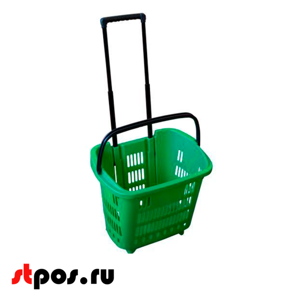 08_Корзина тележка пластиковая 2 колеса 34л, 2 ручки, Зеленый, GN