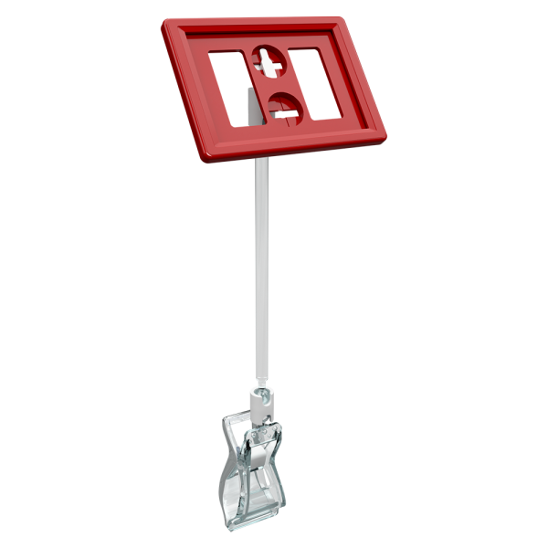 sk_Рамка ТЕХНО А8 красная, прозрачный держатель TECHNO FX-CLIP, ножка 100мм