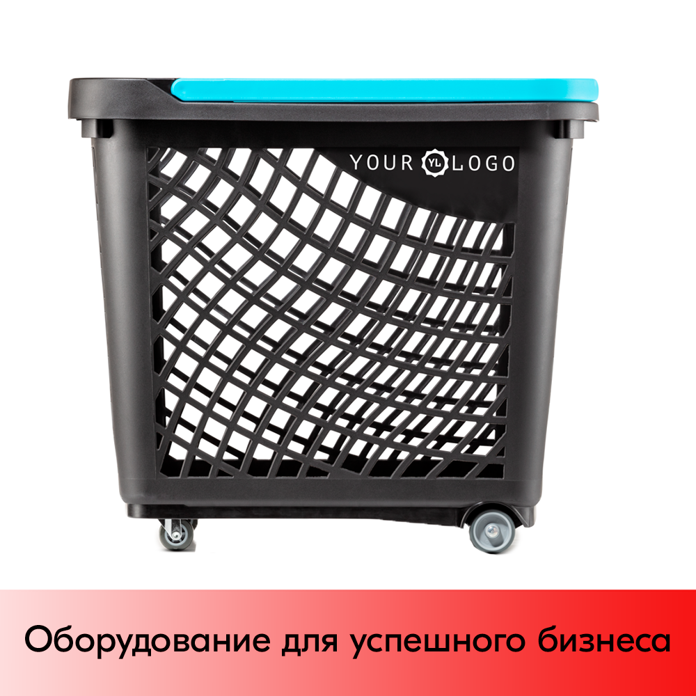 01_Корзинка покупательская Wanzl GT60eco 63л,До35кг,4 колеса(2поворот.),RAL9005 Чёрный, Ручка голубая