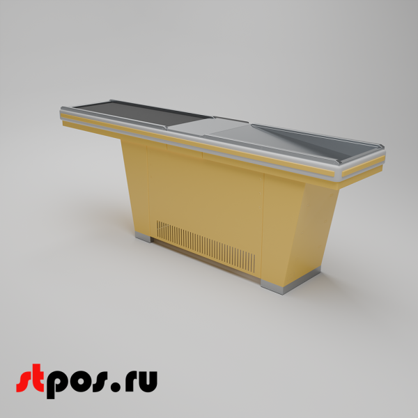 00_Кассовый бокс Stream-L-260S-Т150 (тр-р 150см,ш_нерж.,б_выр_,уз_нак.), RAL1018, Желтый, Правый