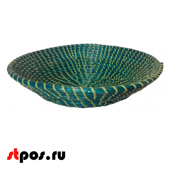 00_Корзина плетеная круглая из маисовой травы, 320х70 мм, Зеленая