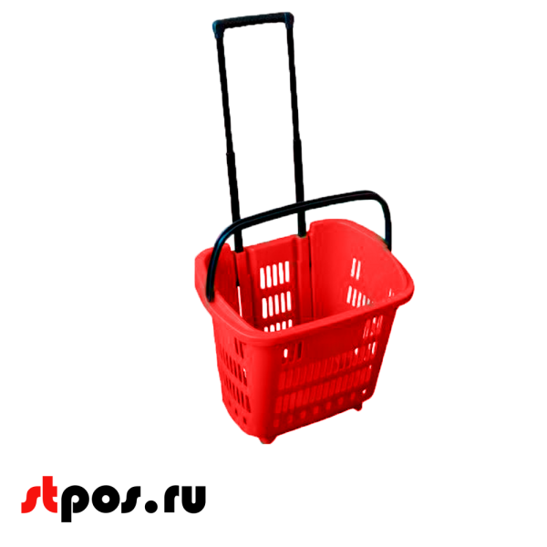 08_Корзина тележка пластиковая 2 колеса 34л, 2 ручки, Красный, RD