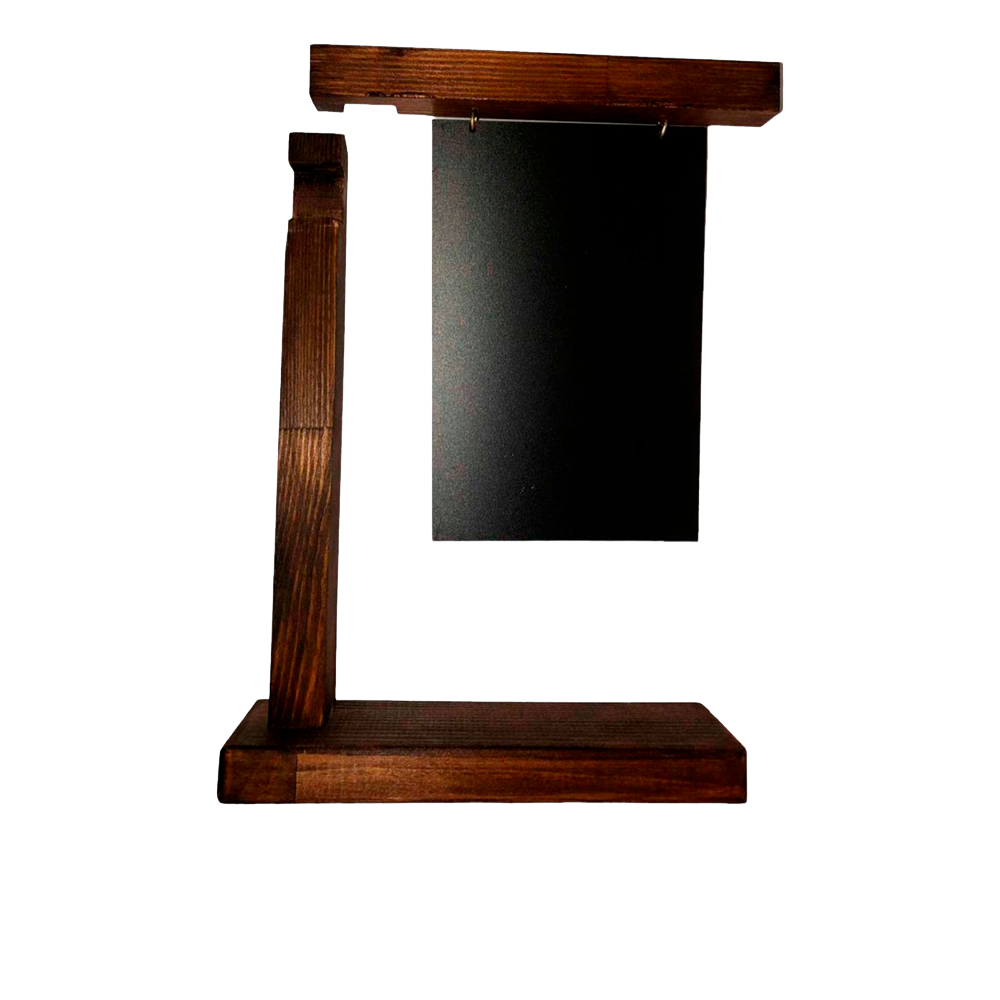 02_Табличка меловая вертик.100х160мм, подвесная,двусторонняя на деревянном основ.220х170м, темный цвет