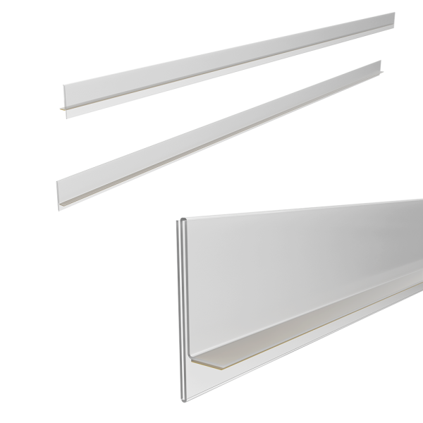 sk_Ценникодержатель Т-образный 90° со смещ.ножки, прозрачный, 1000х39мм, с прозр.клеевой полосой