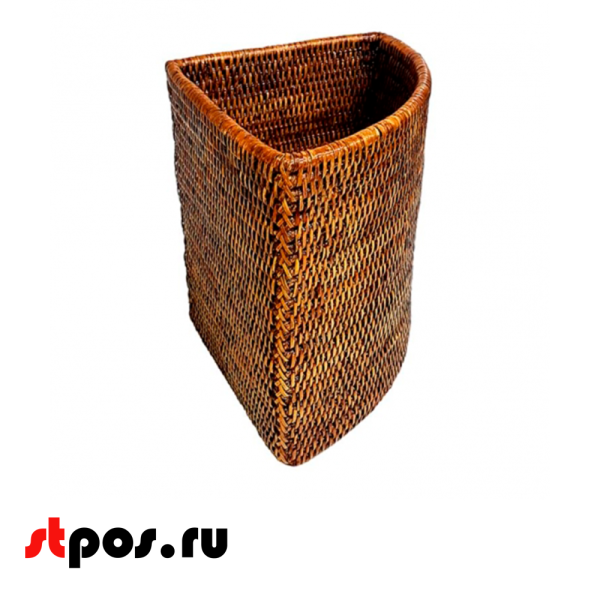 00_Корзинка угловая плетеная из натурального ротанга, 200х200х250 мм, Коричневая
