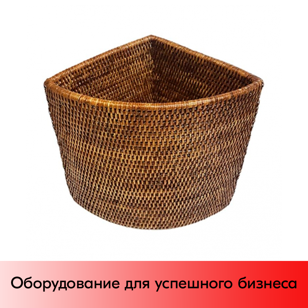 01_Корзинка угловая плетеная из натурального ротанга, 150х150х150 мм, Коричневая