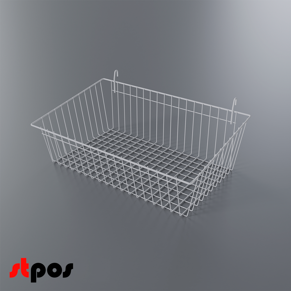 02_Полка-корзина на сетку большая 150x600x350мм, RAL9016, Белый