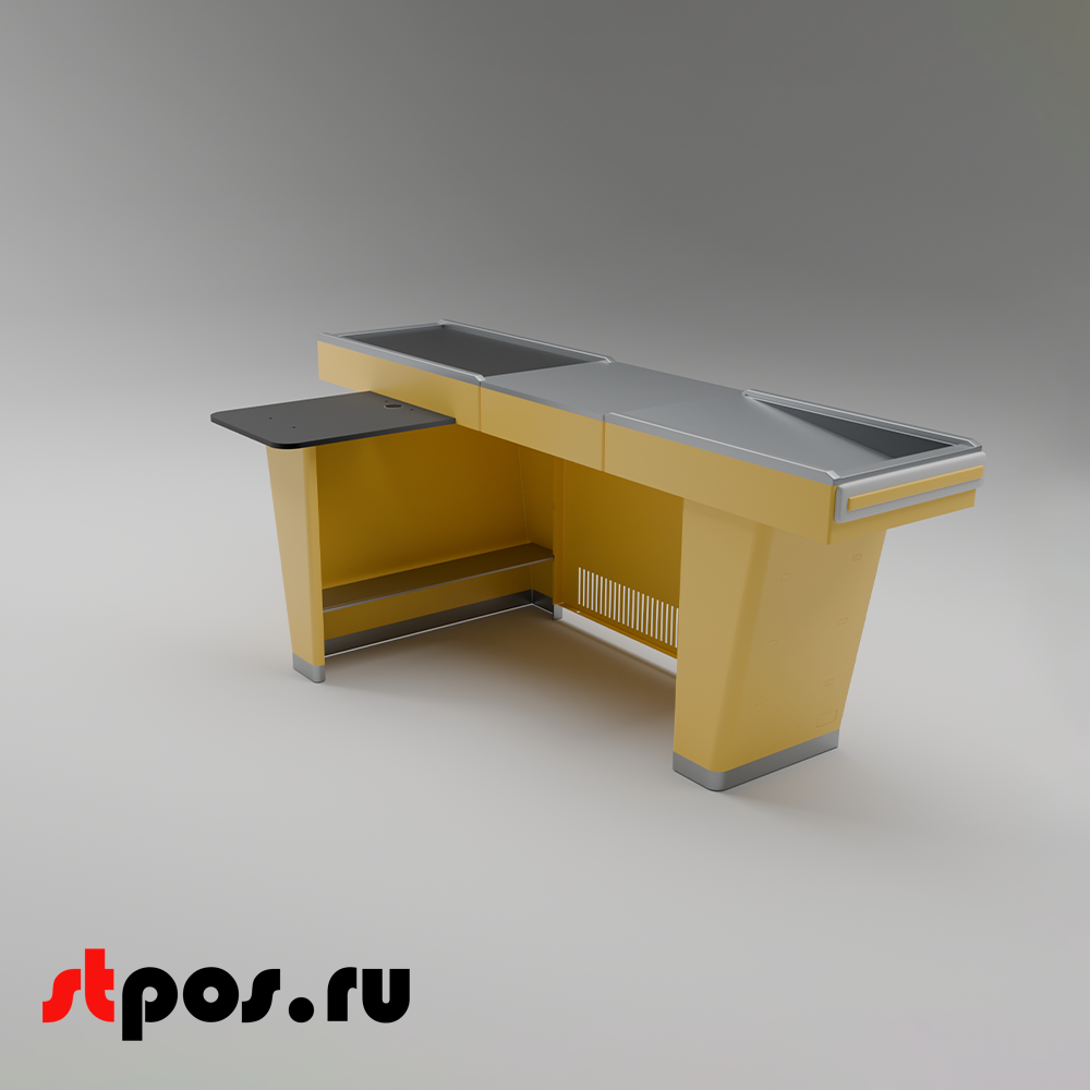 02_Кассовый бокс Stream-L-220-Т90 (тр-р 90см, ш.нерж.,без вырезов,узкий нак.), RAL1018, Желтый, Левый