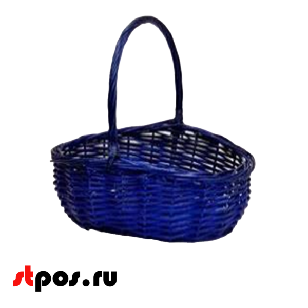 00_Корзинка овальная, резанная ивовая лоза, полукруглая ручка, 330х250 мм, Темно-синий