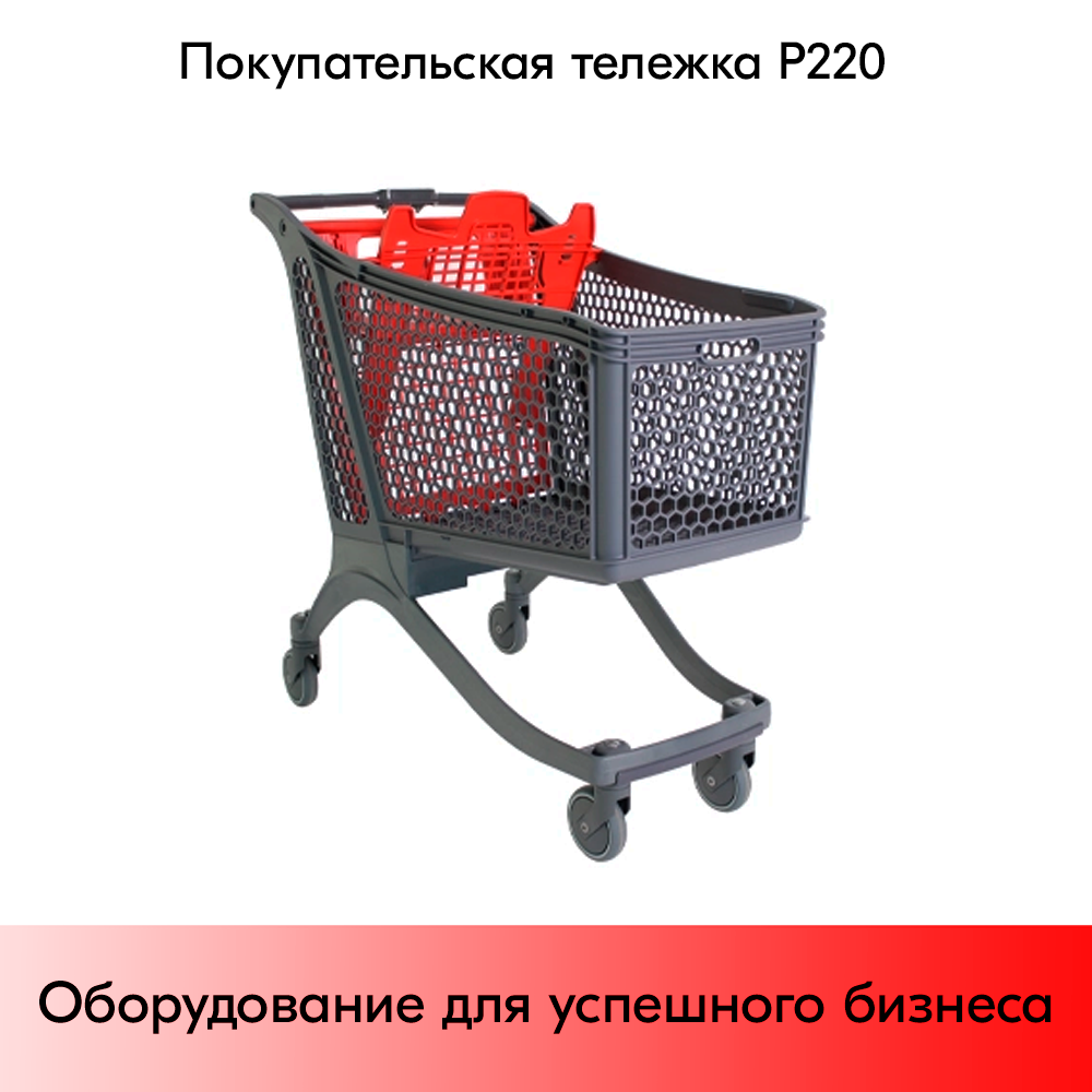 01_Тележка покупательская пластиковая P220, 1076х581х1058мм, с детским сиденьем, Серая