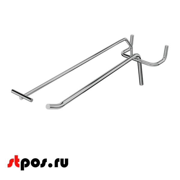 02_Крючок штыревой 175 мм с ценникодержателем на перфорацию, шаг 50мм,  крашеный под Хром