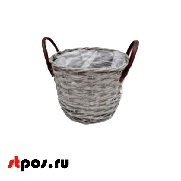 00_Корзинка плетенная круглая из натуральной ивовой лозы, внутри пленка, две ручки D 290