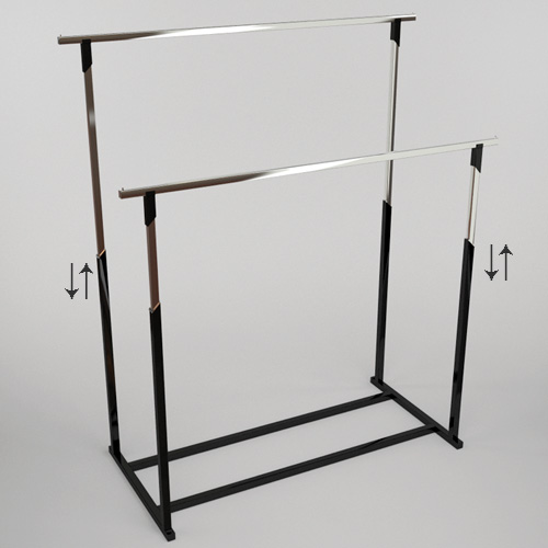 01_Вешало регулируемое двухрядное OMV-002.P, ширина 1500 мм, глубина 730 мм, высота 1200-1750 мм, цвет черный глянец, хром