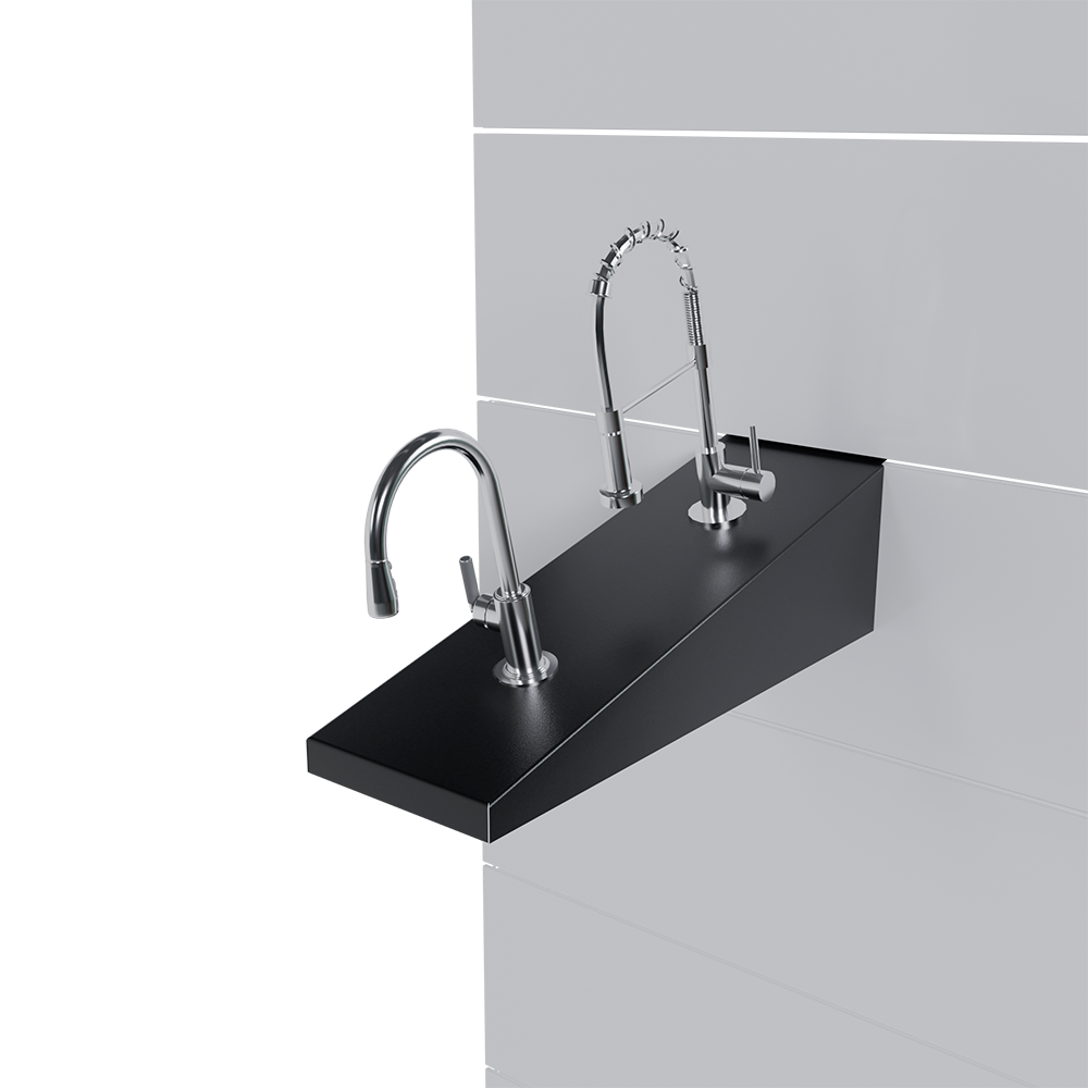 02_Держатель для 2-х смесителей для экономпанели, 411х123х134 мм, сталь 1,2мм,RAL9005,Черный