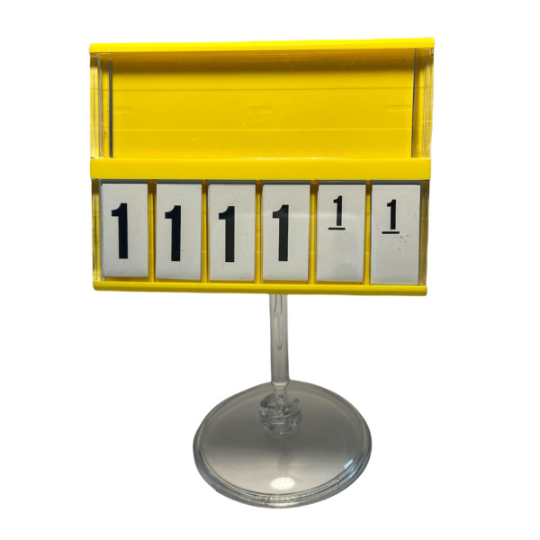 1_Кассета цен А8 ЖЕЛТАЯ regular на ПРОЗРАЧНОМ держат.50мм на малой круг.подстав.PC-BASE-VL-CLIP-А8-5