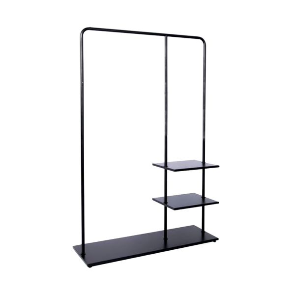 sk_Вешало напольное с 3 полками ЛДСП, без колес, d25, 1180х380мм h-1600мм, Черный
