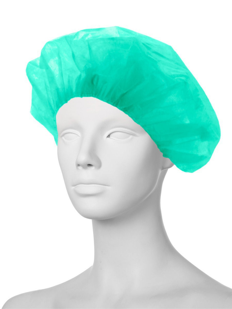 02_Шапочка одноразовая Шарлотта нетканая спанбонд ЗЕЛЕНАЯ (100шт. в упак.)