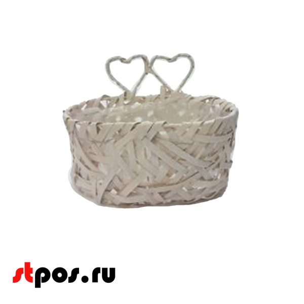 00_Корзинка плетенная овальная из натуральной ивовой лозы, сдвумя сердечками, внутри пленка, 230х130 мм