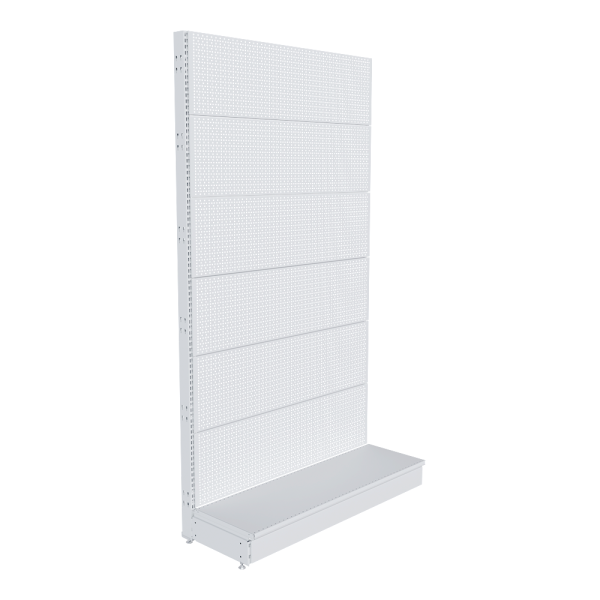 stpos_НАБОР Стеллаж 25 70 ПЕРФОРИРОВАННЫЙ пристенный2250х1250хо400, 1 полка + плинтус, RAL9016, Белый