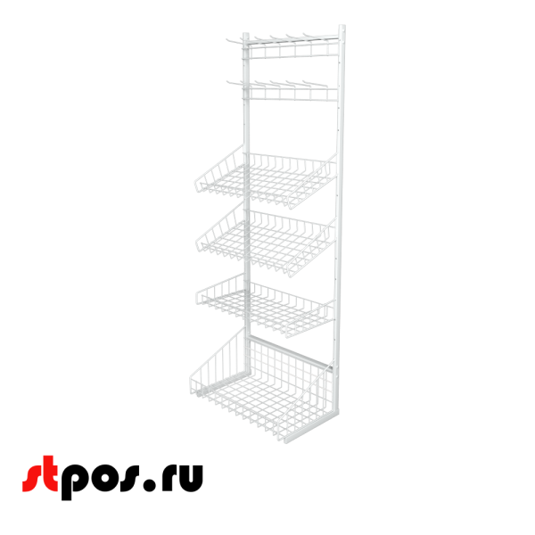 00_НАБОР Стойка прикассовая односторонняя 640 мм (1 корз., полки 1 прямая, 2 наклон., 2 гребен.), Белый