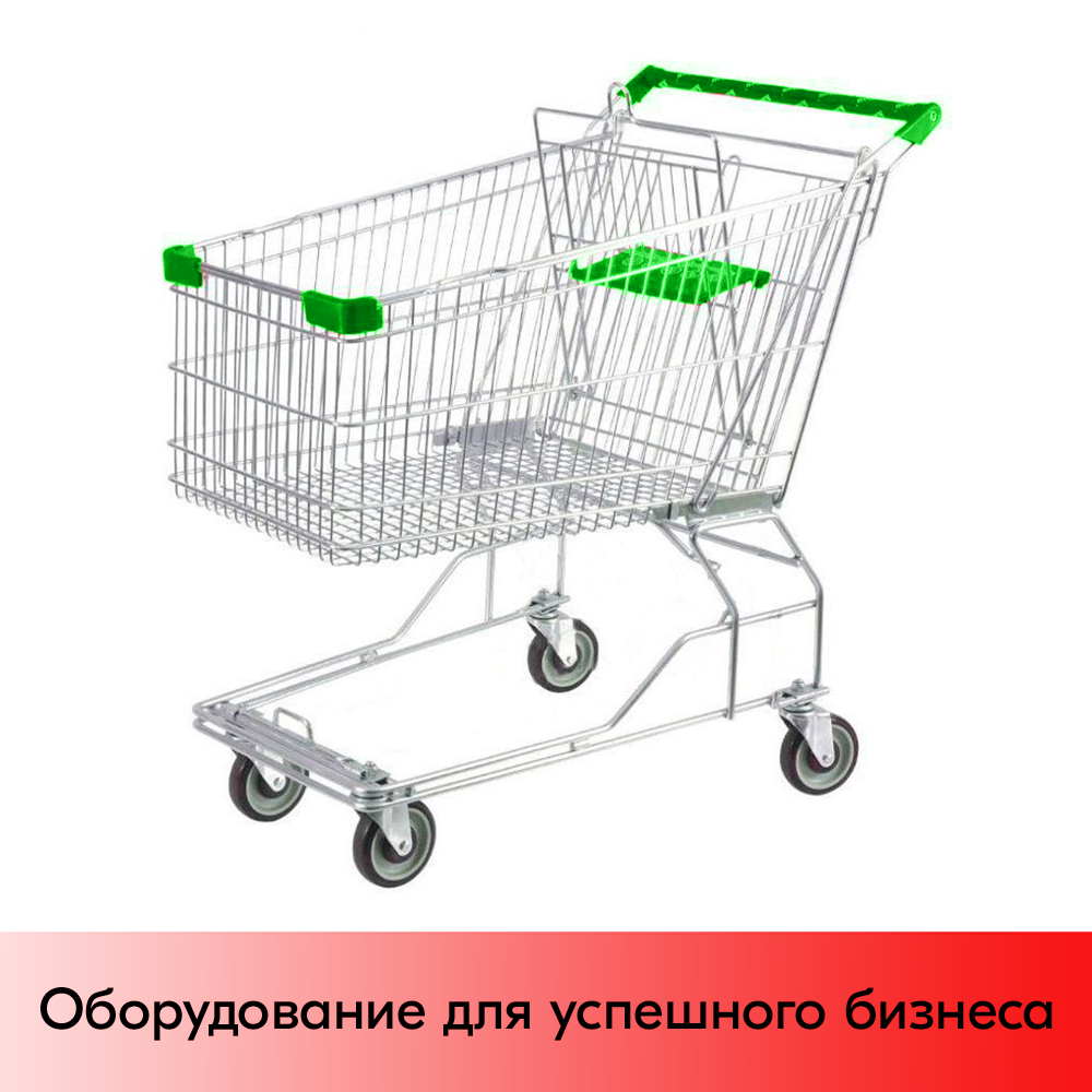 01_Тележка покупательская 100 литров, цинк+лак, c детским сидением,без поддона (азиатский тип), Зеленый