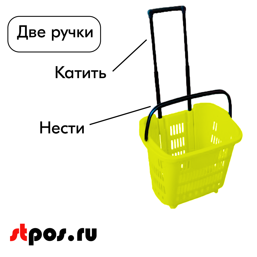 02_Корзина тележка пластиковая 2 колеса 34л, 2 ручки, Желтый, YE