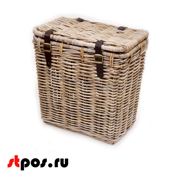 00_Корзинка прямоугольная плетеная из натурального ротанго, не съемная крышка, 500х320х460мм, Серая