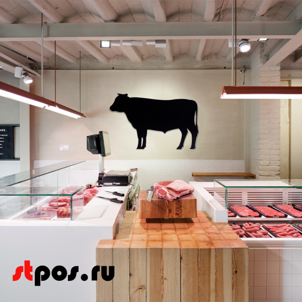 00_Меловой ценник-фигура БЫК для нанесения меловым маркером, 2000х1260 мм, толщина 3 мм, Черный