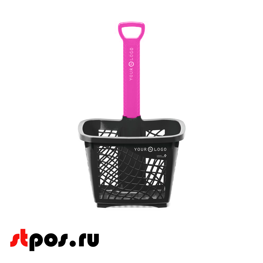 00_Корзина-тележка покупательская Wanzl GT40eco пластиковая чёрная на 2 колёсах с ручкой цвета маджента